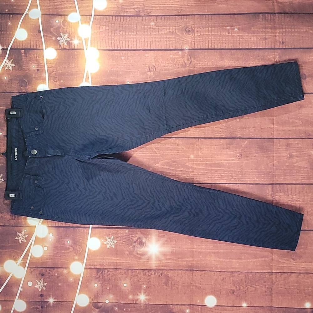 Express Black and Dark Blue Zebra Print Jeans Size 8